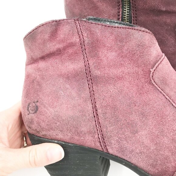BORN Burgundy Suede Western Distressed Leather Ankle Booties Boots Womens 10 - Picture 10 of 13
